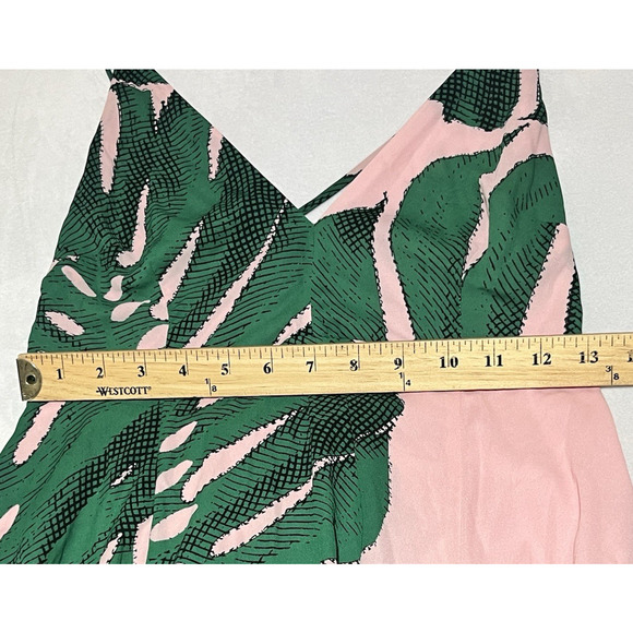 Express Asymmetrical Midi Dress 4 Pink Green Palm Print Strappy Back Sundress - Picture 7 of 12